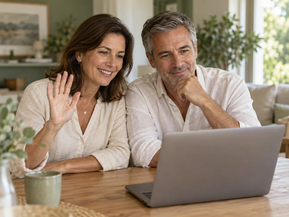 Illustrative family joining a video conversation